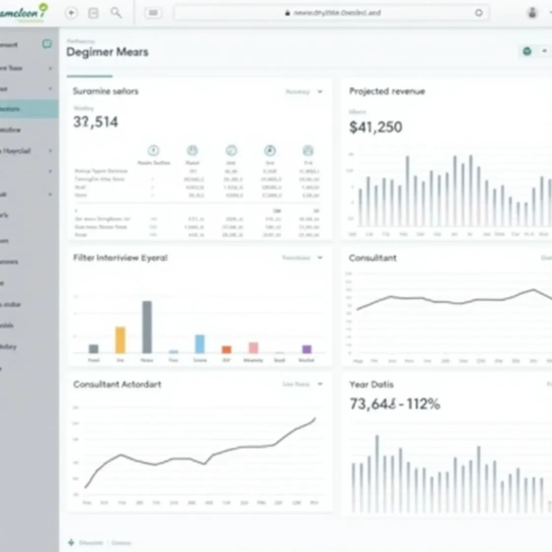Chameleon-i recruitment dashboard showing KPIs, projected revenue, and consultant activity analytics in a real-time interface.