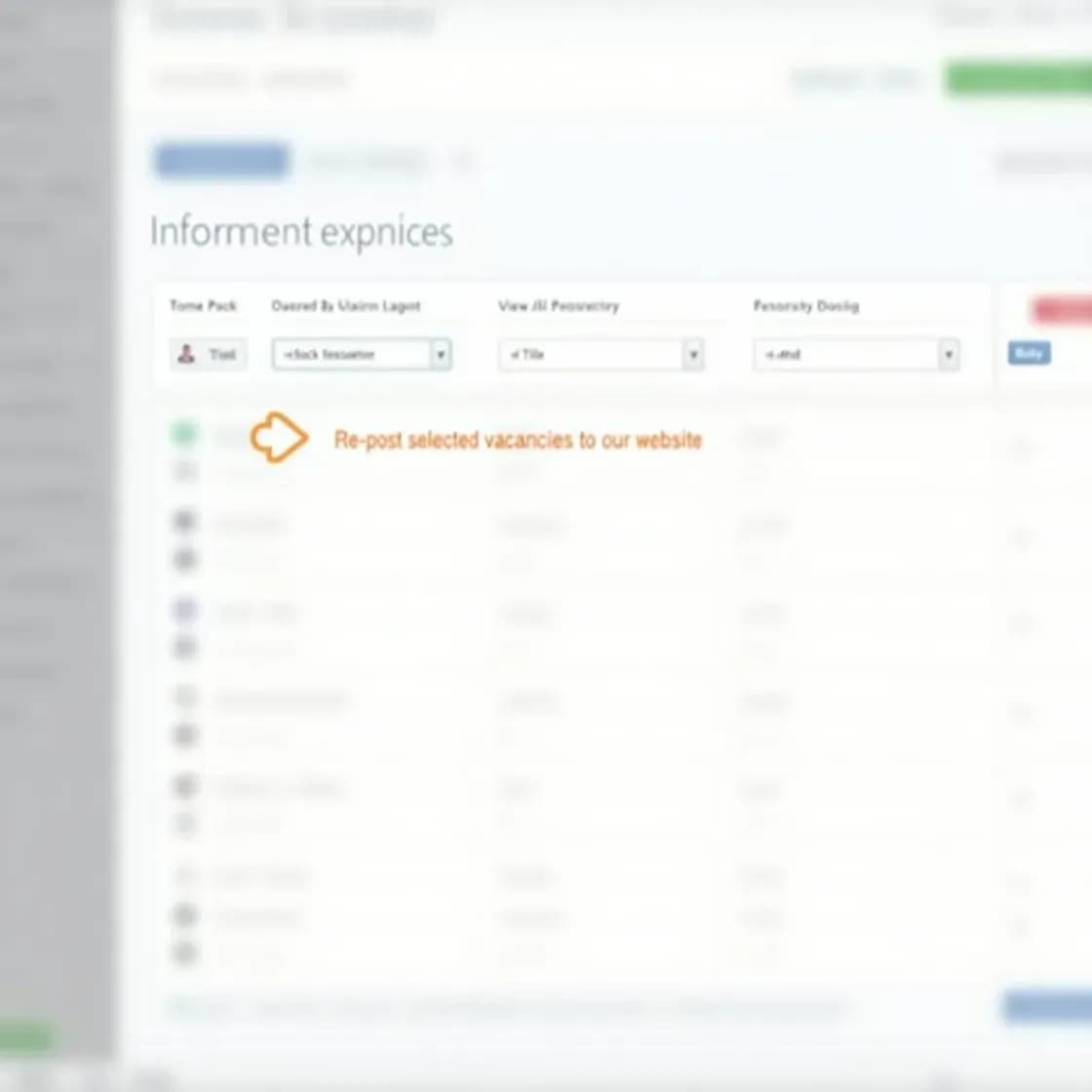 Chameleon-i vacancy grid with selected vacancies and a highlighted button for reposting jobs to the website.