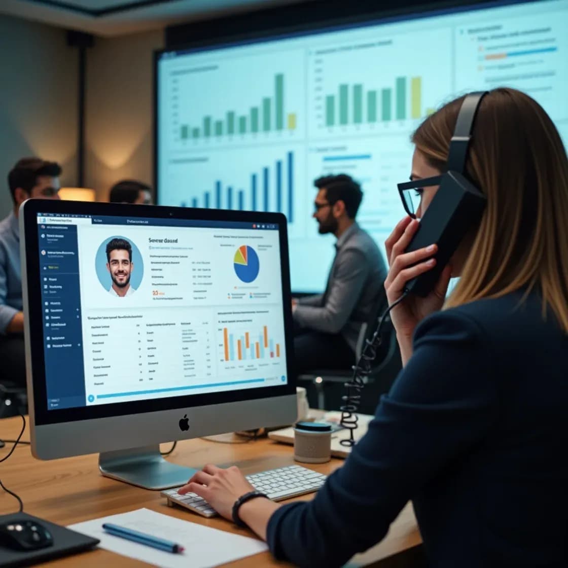 Recruiter reviewing a speculative CV and discussing candidate opportunities in a modern agency office.