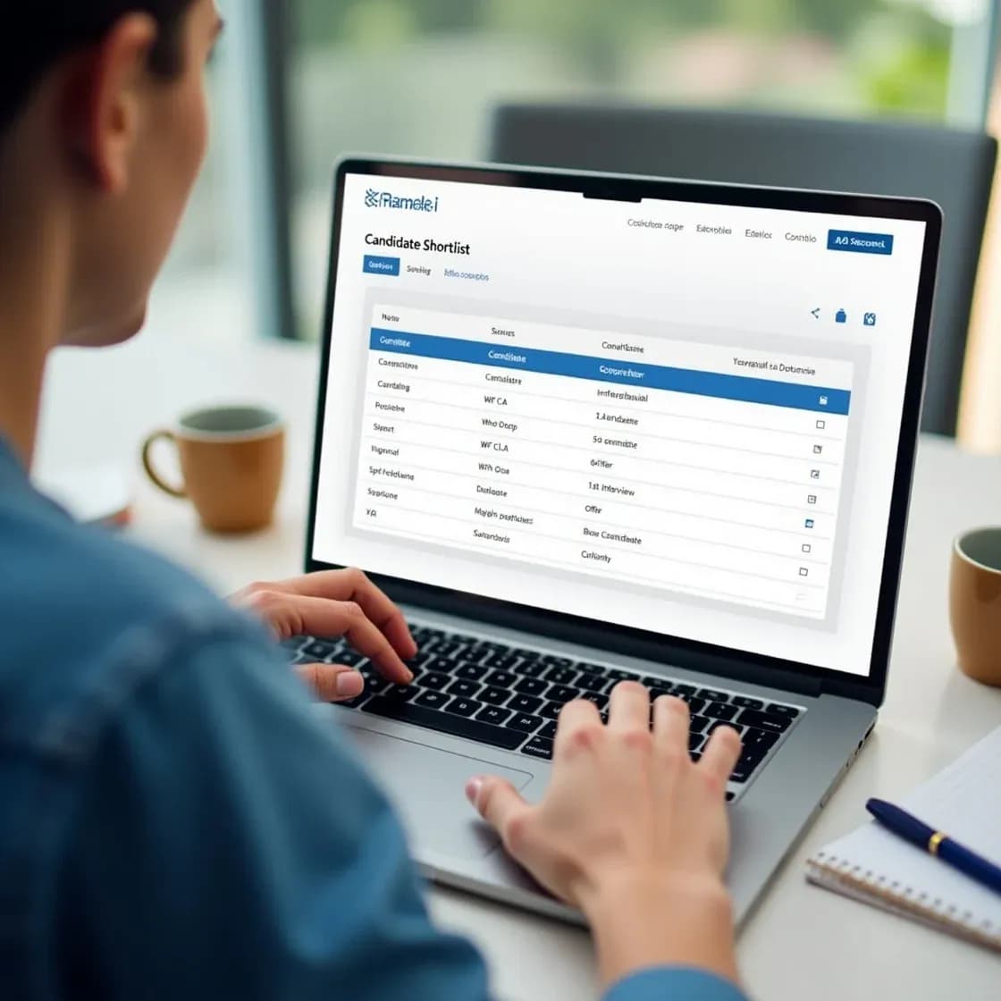 Recruiter using Chameleon-i to update candidate shortlist statuses like 'WF CA' and '1st Interview' in the vacancy record interface.