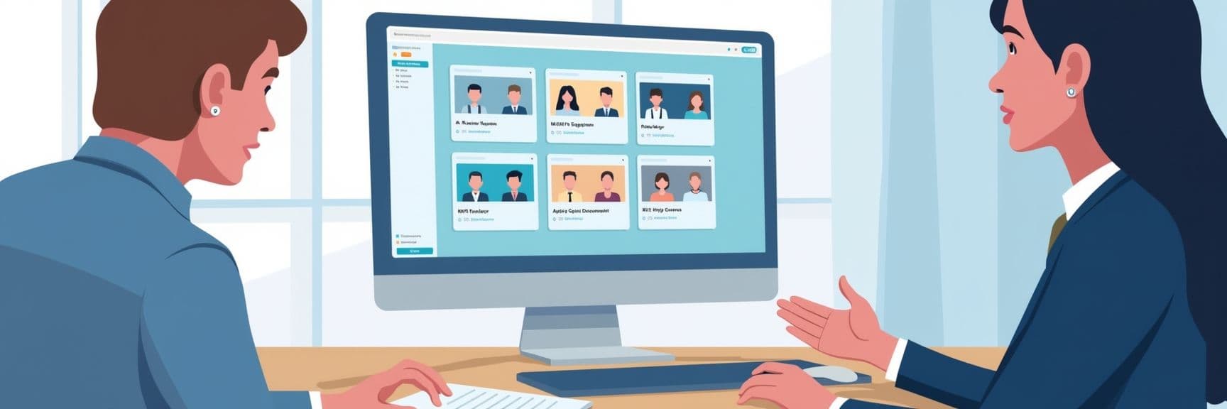 Stylized workspace showing AI-generated shortlist for education recruitment, with no realistic human figures.